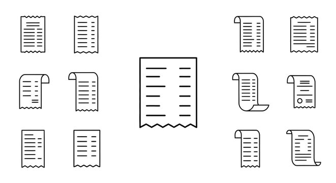 Collection of receipt paper icons.