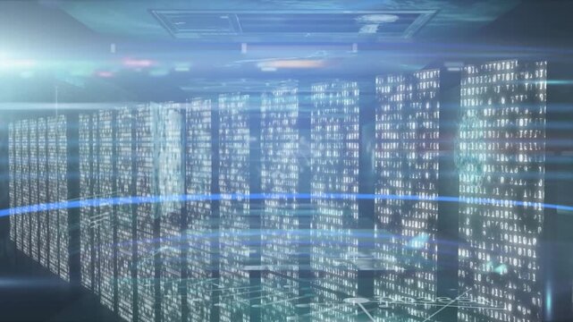 Animation of dna, brain, molecules with data processing on digital interface over computer server