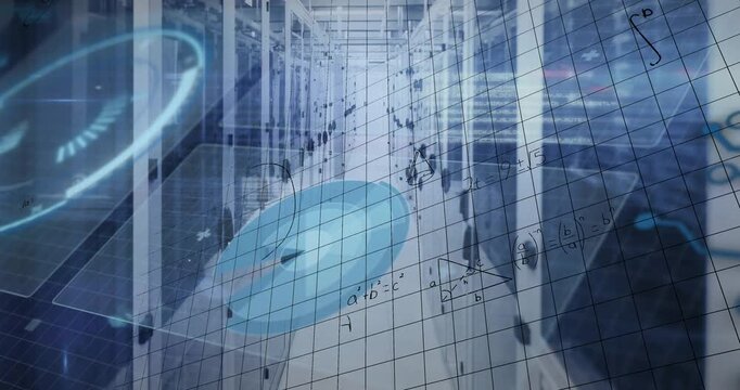 Animation of globe and data processing over network of connections over woman arrows