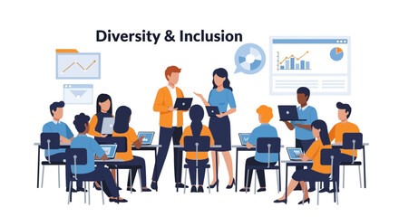 Naklejka premium Diversity and Inclusion Team Meeting: Collaborative Professional Development Illustration