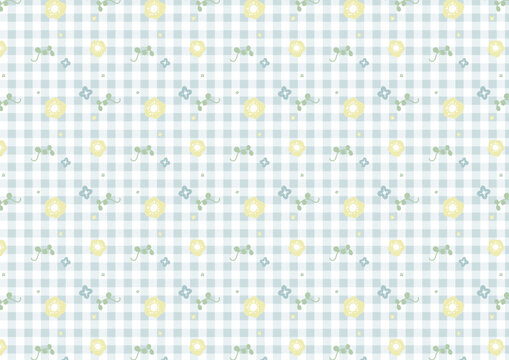 Seamless Floral Patterns / Nordic pattern / Botanical / checked / girly / cute / pastel / swatch  / blue / yellow