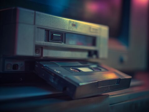 Vintage Nintendo Entertainment System (NES) video game console with cartridges. The nostalgic choice for retro gaming enthusiasts.