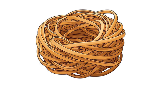 A vector illustration of a tangled bundle of rubber bands on a white background