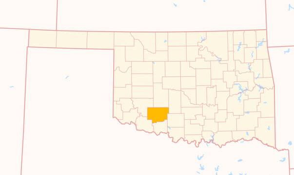 Map of the County Comanche (Oklahoma, US) showing the Federal State with the highlighted County