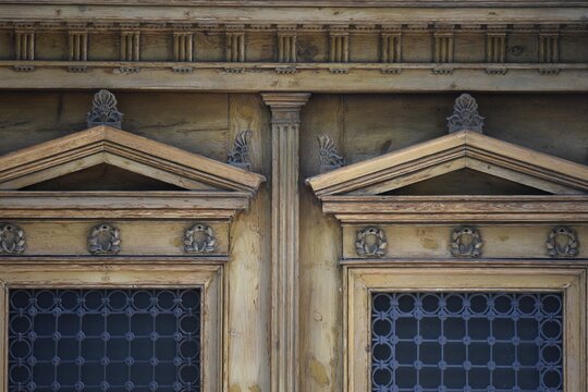 Antique Neoclassical order building facade in the historic center of Athens, Greece.