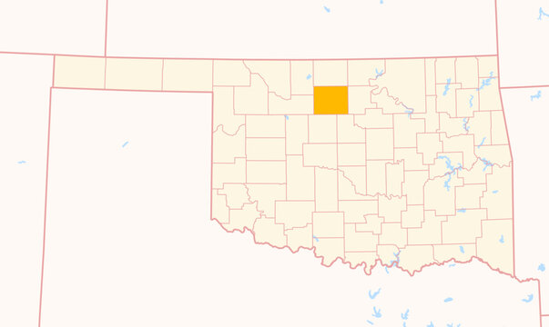 Map of the County Garfield (Oklahoma, US) showing the Federal State with the highlighted County