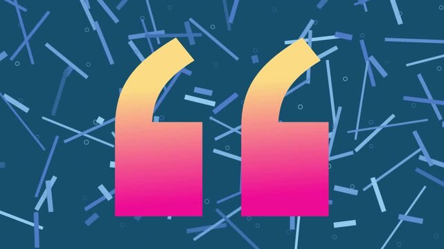 Animation of neon quotation marks over abstract shape background