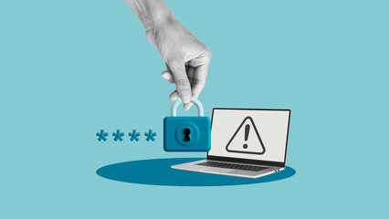 Password security and data protection concept with authentication risk, cyber threat warning and...