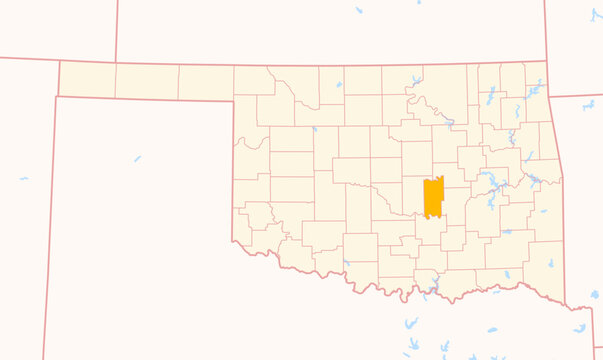 Map of the County Seminole (Oklahoma, US) showing the Federal State with the highlighted County