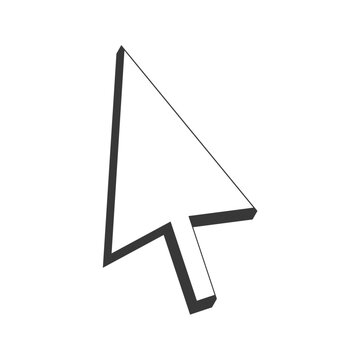 Geometric cursor arrow vector icon with sleek outline style, modern pointer symbol for web interface navigation and digital design projects isolated on transparent background