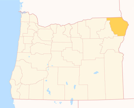 Map of the County Wallowa (Oregon, US) showing the Federal State with the highlighted County