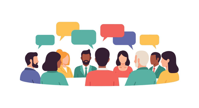 Diverse Group Discussion with Speech Bubbles - Communication, Collaboration & Idea Exchange
