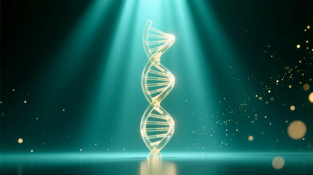 Radiant DNA double helix spotlighted in abstract futuristic setting embodying cutting-edge preventive healthcare technology for genetic innovation