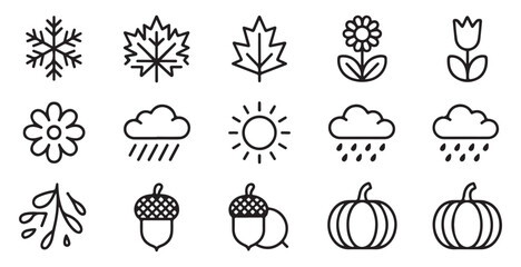 Set of weather and season related line icons isolated on white background including autumn elements © Habib Stocker