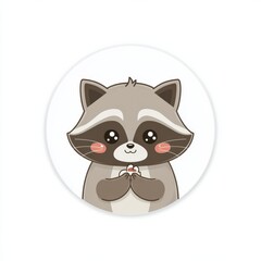 Obraz premium Cute Kawaii Raccoon With Big Eyes Holding Food on White Background, Perfect for Stickers or Urban Wildlife Art, Ideal for Animal Lovers and Nature Fans