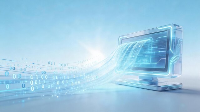 Futuristic computer with binary data stream