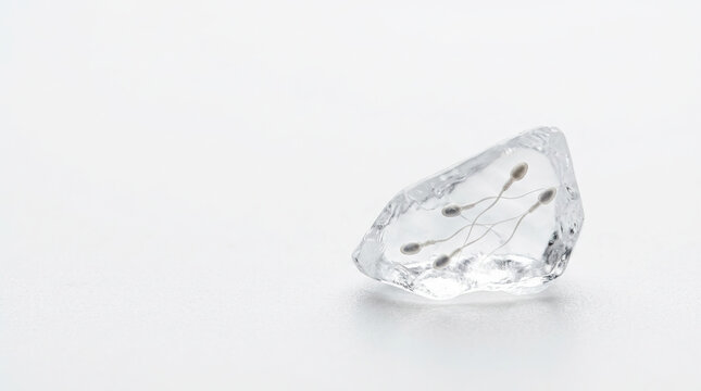 Frozen sperm cell medical concept infertility treatment reproductive health glass object white background minimal design fertility symbol clean surface laboratory idea Frozen sperm cell medical