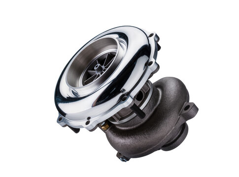 Isolated modern metallic high performance automotive turbocharger engine component for vehicle power.