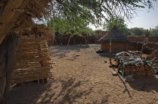 Mongo, Chad, February 26, 2026.  View of the conical huts of African villages built of baked clay bricks and roofs made of reeds and tree branches.