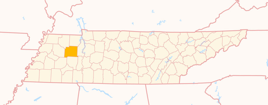 Map of the County Carroll (Tennessee, US) showing the Federal State with the highlighted County