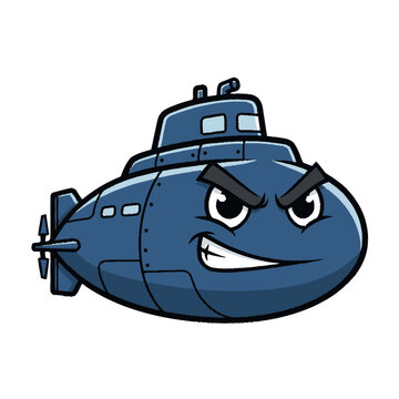 Cartoon Submarine with Angry Facial Expression.