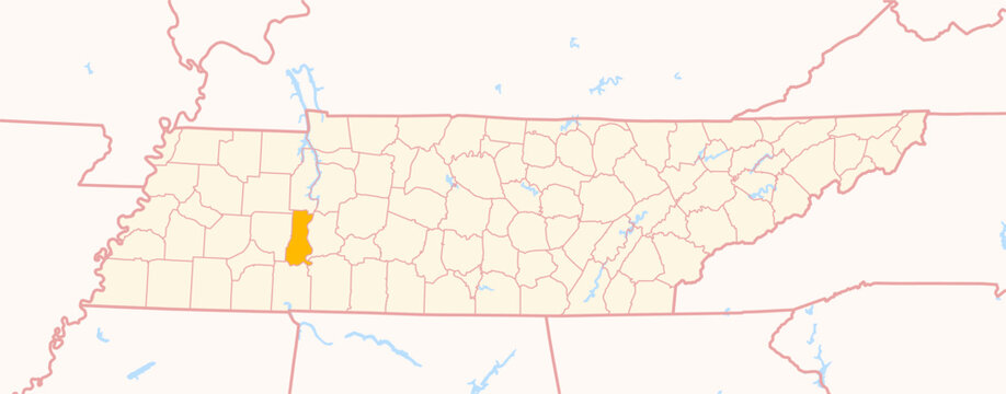 Map of the County Decatur (Tennessee, US) showing the Federal State with the highlighted County