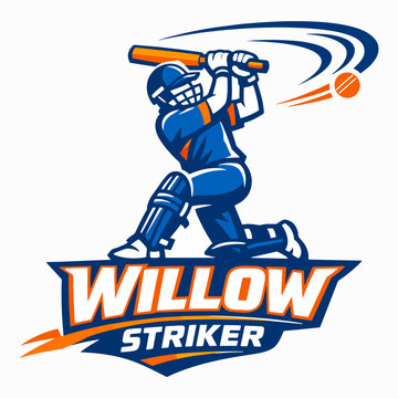 Willow Striker Cricket Team Logo Featuring Dynamic Batsman In Action With Bold Athletic Typography Vector Emblem Design Representing Power Precision And Competitive Spirit, IPL