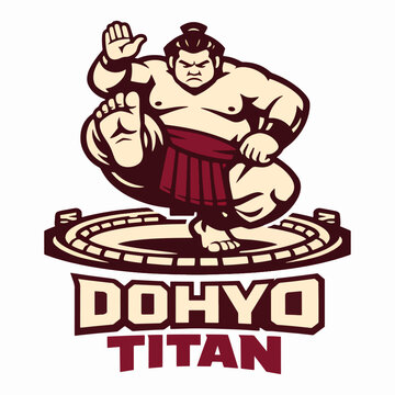Dohyo Titan Sumo Wrestling Emblem Featuring Powerful Rikishi In Traditional Ring Pose Bold Vector Logo Design Representing Strength Honor Discipline And Heritage