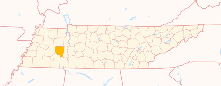 Map of the County Henderson (Tennessee, US) showing the Federal State with the highlighted County