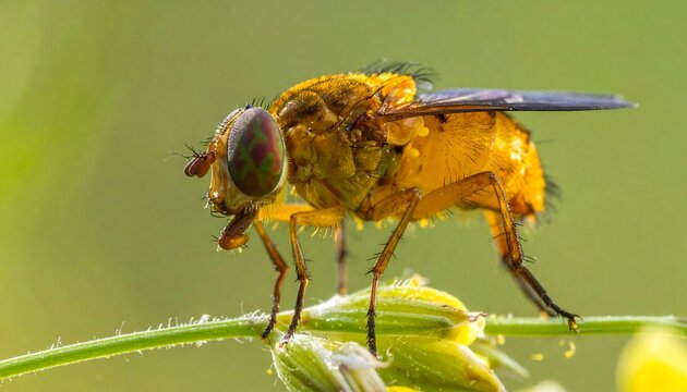 Close-up of a Yellow Fly on a Plant.
