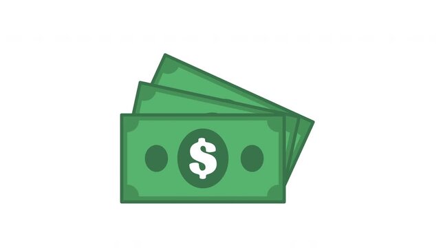 Dollar note vector 2D animation isolated on white background, money and finance concept