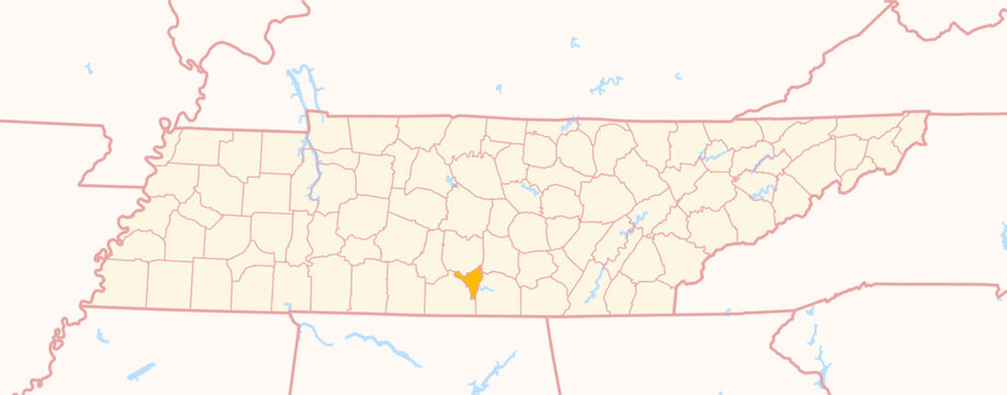 Map of the County Moore (Tennessee, US) showing the Federal State with the highlighted County