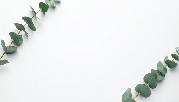 Minimalist background with green eucalyptus branches on white