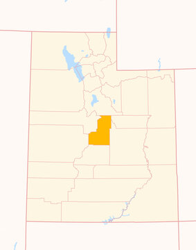 Map of the County Sanpete (Utah, US) showing the Federal State with the highlighted County