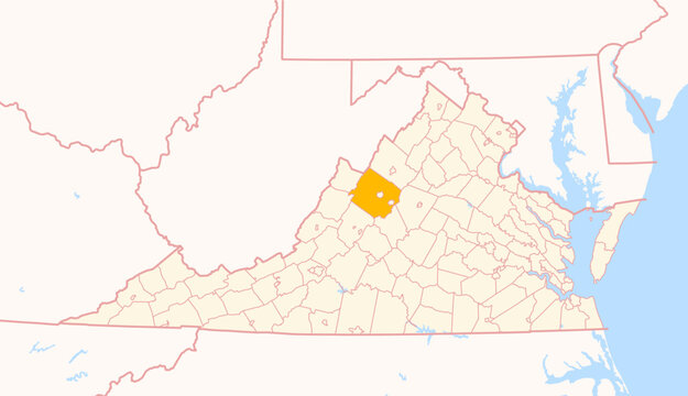 Map of the County Augusta (Virginia, US) showing the Federal State with the highlighted County