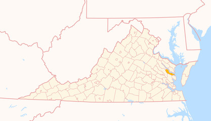 Fototapeta premium Map of the County Middlesex (Virginia, US) showing the Federal State with the highlighted County