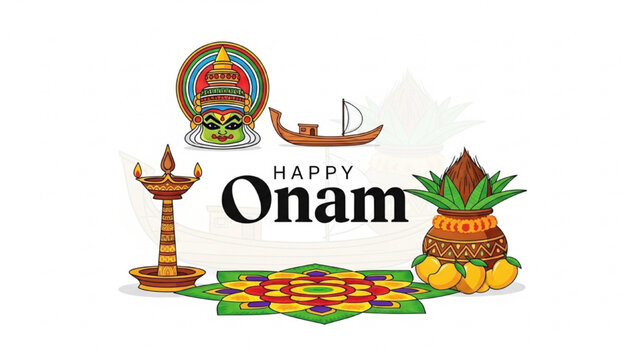 People celebrate Onam festival with traditional decorations and food