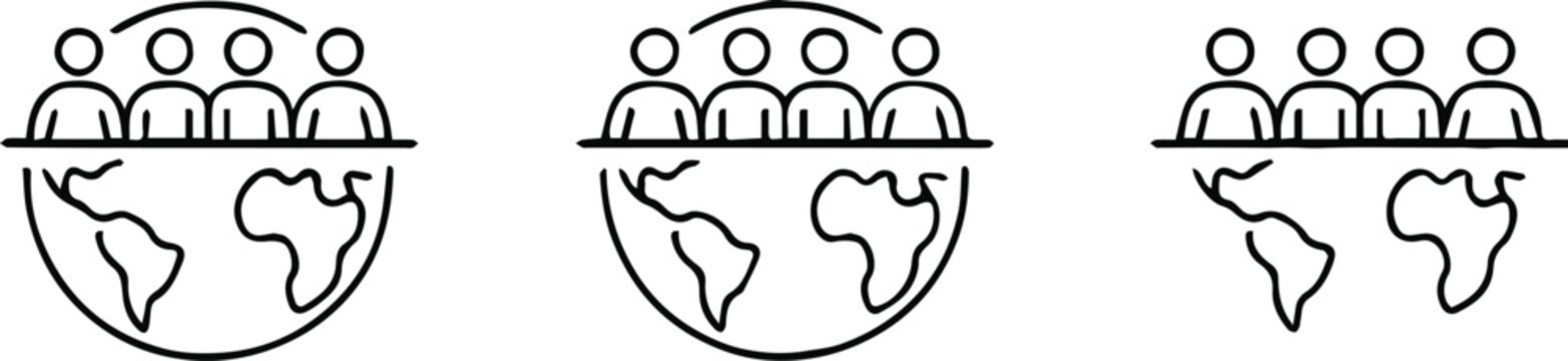 community globe icon people figures repeated row vector symbol for use
