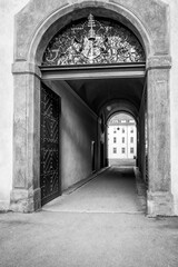 Entrance gate detail of an ancient palace, in the Old Town Praga city district. © stefanopez