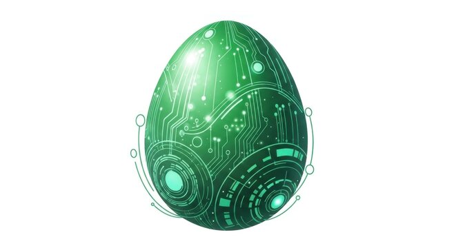 A green, circuit-board-like egg with a light green circuit board pattern on it.