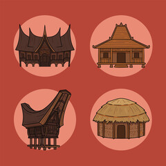 Collection of Traditional Indonesian Houses.