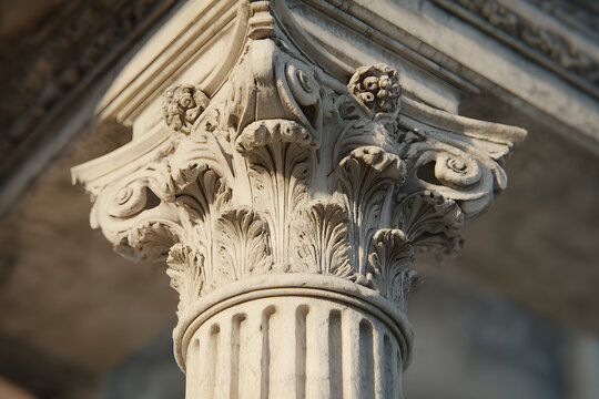 An ancient architecture is represented by the Corinthian column, which has a fluted shaft and ornate capital