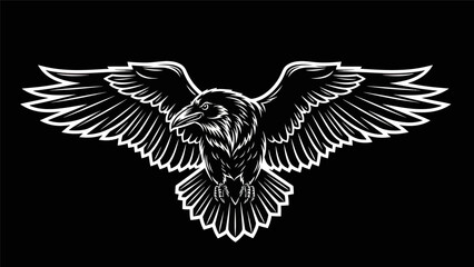 Fototapeta premium Raven illustration with open wings on black