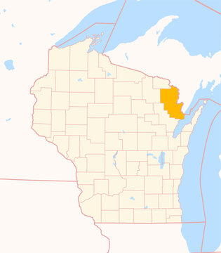 Map of the County Marinette (Wisconsin, US) showing the Federal State with the highlighted County