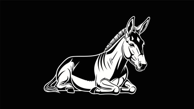 Resting donkey black and white illustration