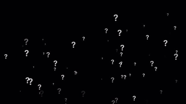 Floating question mark animation, looping white icons with pop-up flat style on alpha channel, smooth motion graphic effect. 4K Video