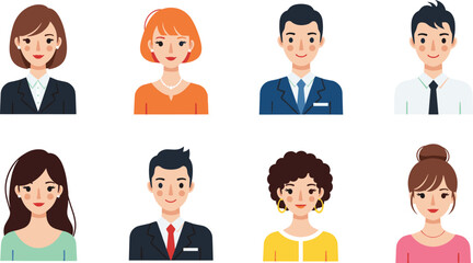 Fototapeta premium Business People Avatar Set with Modern Flat Style Male and Female Characters for User Profiles, Corporate Identity, UI Design, and Professional Illustration Collection.