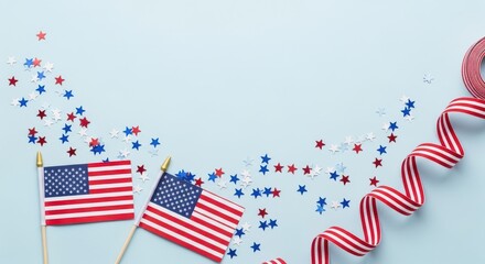 Obraz premium Patriotic celebration with flags confetti and streamers