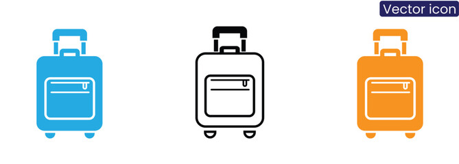 A set of vector icons featuring suitcases in blue, black, and orange on a clean white background, ideal for travel, luggage, and transportation themes © NuovaPixel