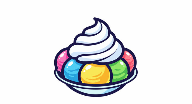 Colorful ice cream sundae with swirls of white cream